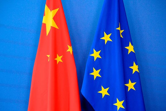 nb1u1h a chinese flag is draped beside the european union flag during a eu china summit at european union commission headquarters in brussels 20240426130414