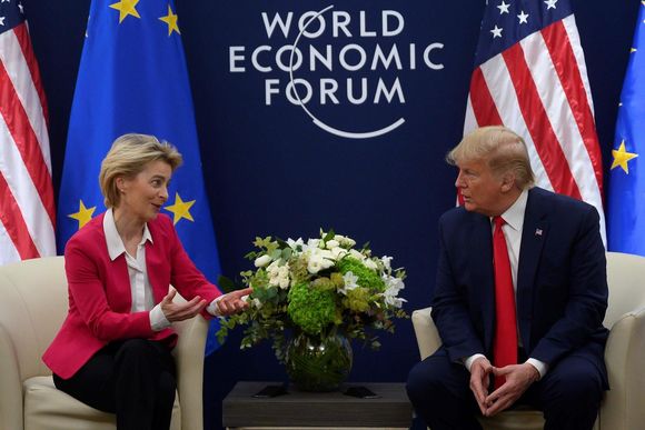 luv4ft us president donald trump speaks with european commission president ursula von der leyen prior to their meeting at the world economic forum in davos on january 21 2020 20240207171010