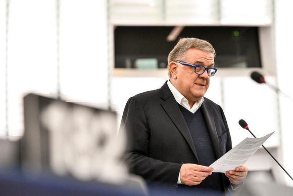 57a16v in this photo provided from the european parliament pier antonio panzeri addresses a plenary in strasbourg france march 26 2019 20240616184036