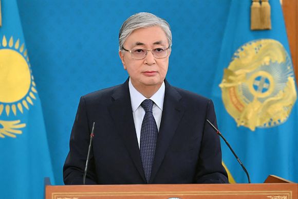 i9tva5 this handout image taken and released by the kazakh presidential press service on friday shows kazakh president kassym jomart tokayev making a public address in alamaty 20231028082938